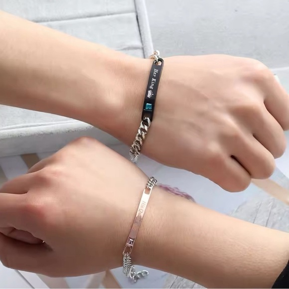 His Queen & Her King Titanium And  Stainless Steel Couples Bracelet Set - Picture 11 of 11